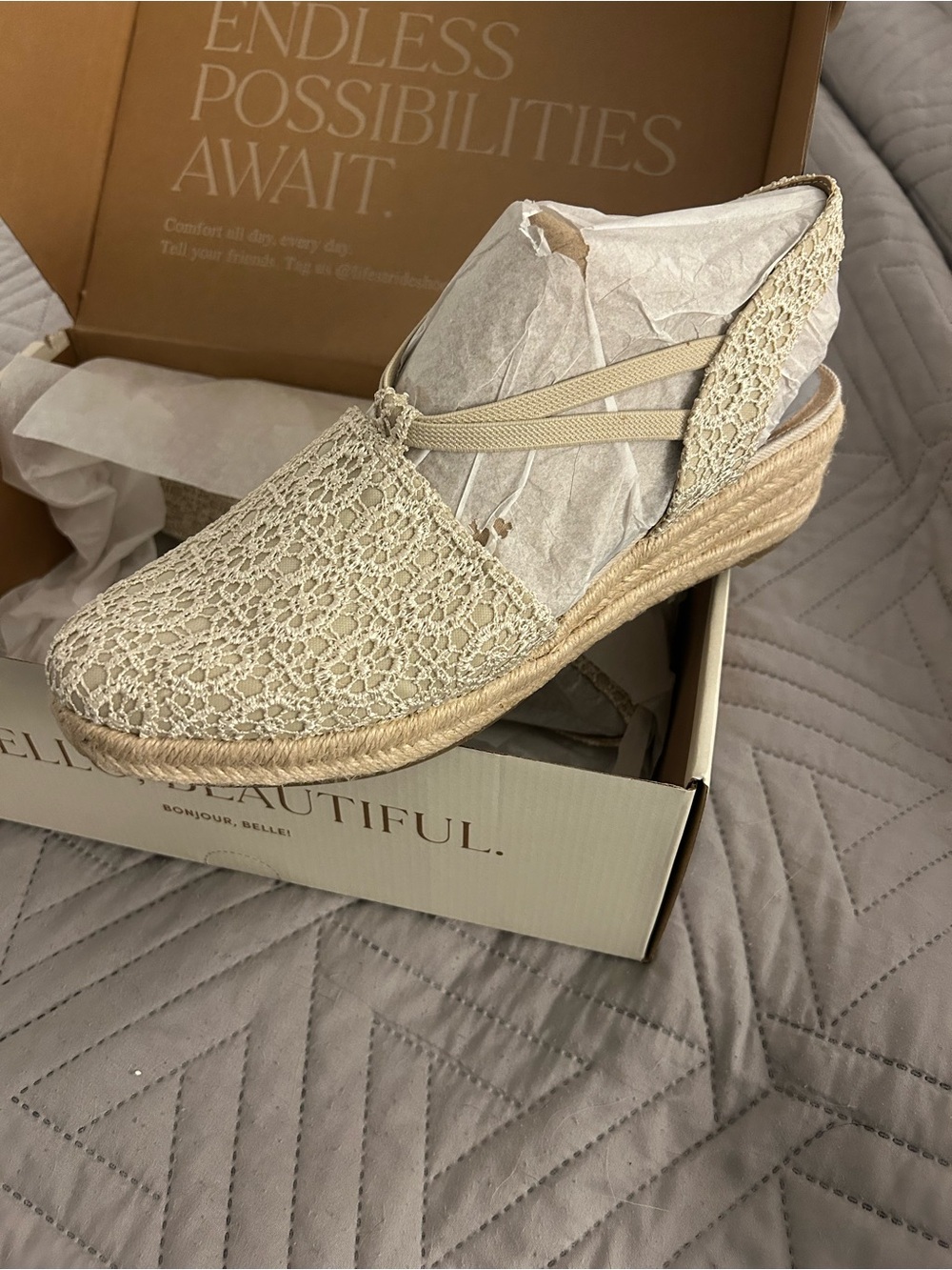 Life Stride Cream Lace Espadrille Wedge Slingback